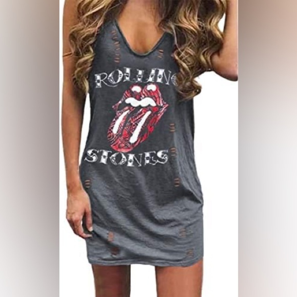 CBR ROLLING STONES BLUE DISTRESSED DRESS